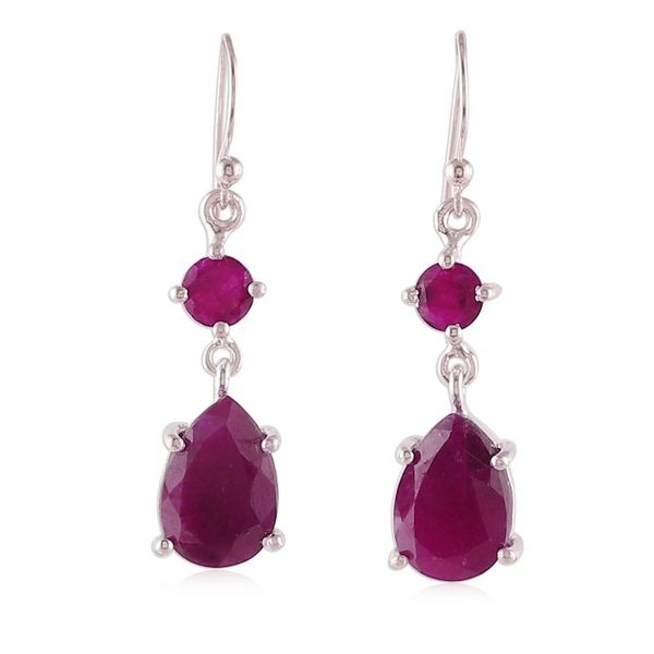 Alternate image for Polished 7-Carat Faceted Pear and Round Ruby Dangle Earrings Capricious Elegance