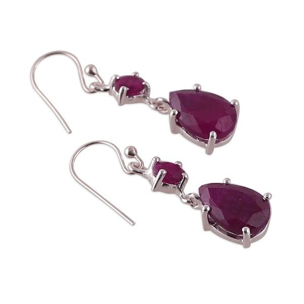 Alternate image for Polished 7-Carat Faceted Pear and Round Ruby Dangle Earrings Capricious Elegance