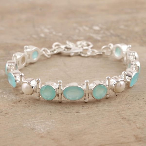 Alternate image for Chalcedony and Sterling Silver Link Bracelet Sea Bliss