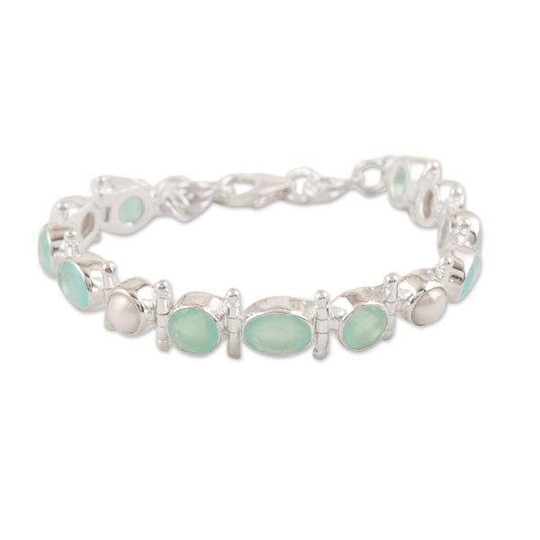 Alternate image for Chalcedony and Sterling Silver Link Bracelet Sea Bliss