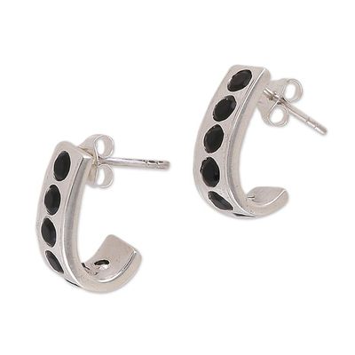 Alternate image for High-Polished Sterling Silver Black Onyx Half-Hoop Earrings Mystic Curve
