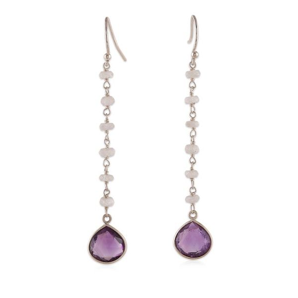 Alternate image for Rainbow Moonstone and Checkerboard Amethyst Dangle Earrings Wise Rainbow