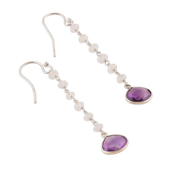 Alternate image for Rainbow Moonstone and Checkerboard Amethyst Dangle Earrings Wise Rainbow