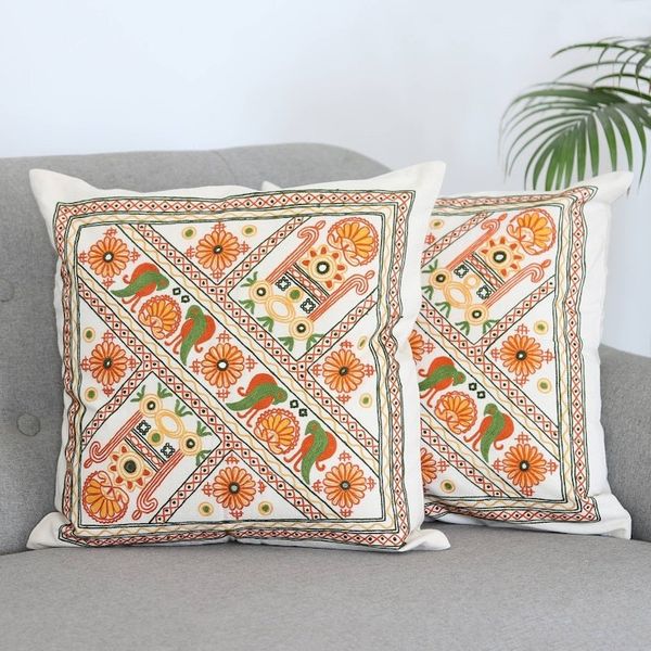 Alternate image for Embroidered Cotton Cushion Covers from India Pair Kaleidoscopic Palace