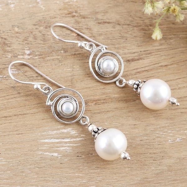 Alternate image for Sterling Silver and Cultured Pearl Dangle Earrings Elevation