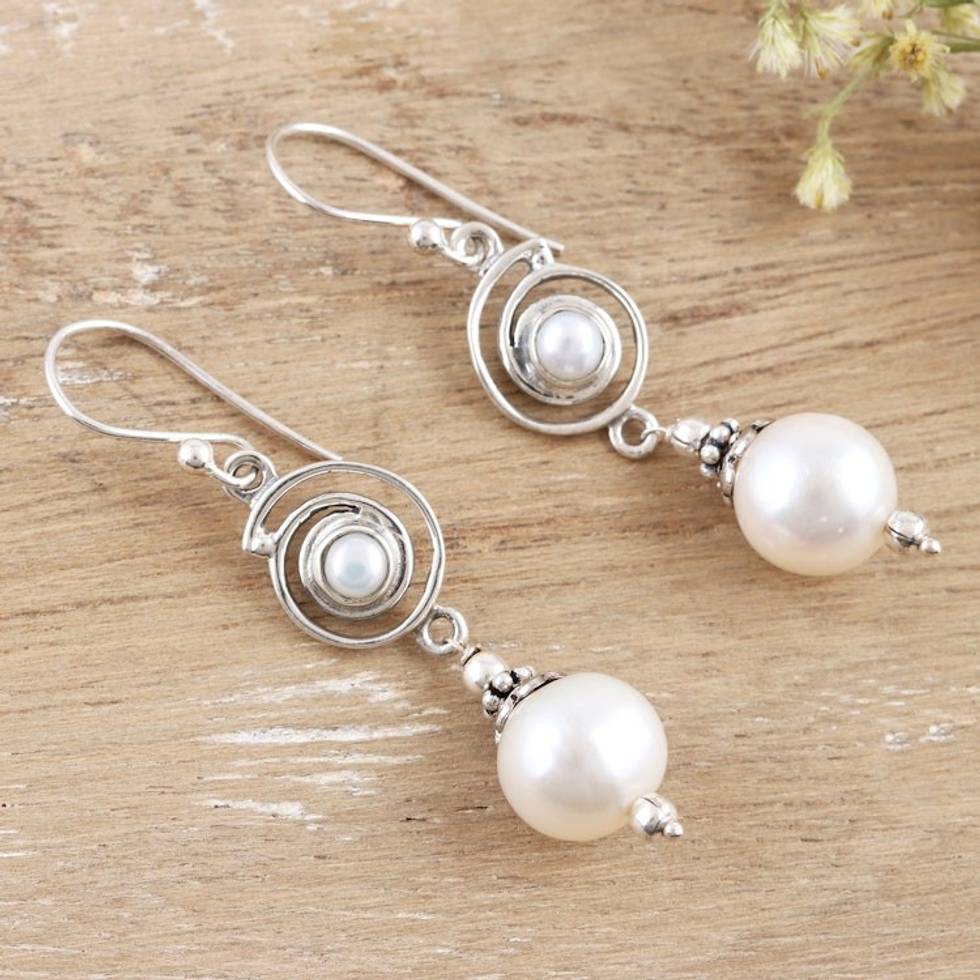Sterling Silver and Cultured Pearl Dangle Earrings 'Elevation'