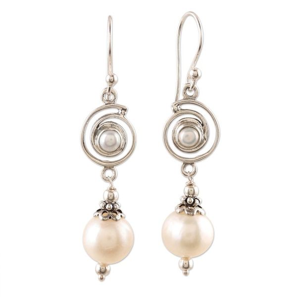Alternate image for Sterling Silver and Cultured Pearl Dangle Earrings Elevation