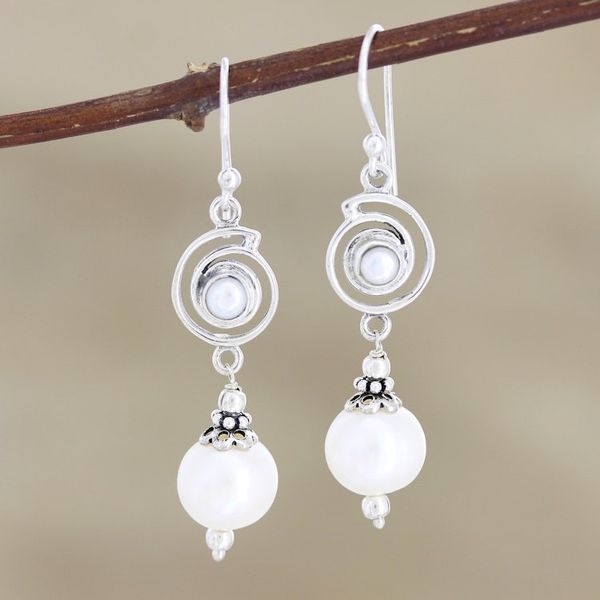 Alternate image for Sterling Silver and Cultured Pearl Dangle Earrings Elevation