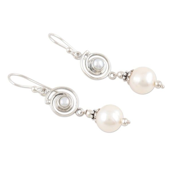 Alternate image for Sterling Silver and Cultured Pearl Dangle Earrings Elevation