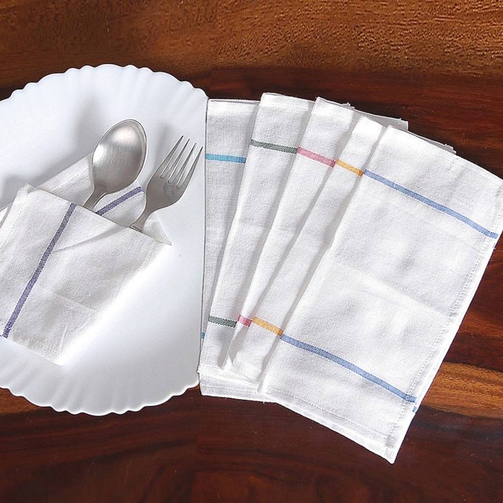 Set of 6 Woven Mini Cotton Dish Towels with Colorful Stripes 'Joyful Flavors'
