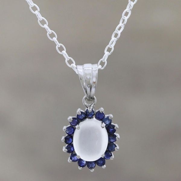 Alternate image for Sterling Silver Moonstone and Sapphire Pendant Necklace Blue Happiness