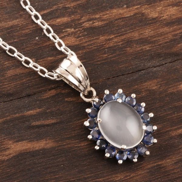 Alternate image for Sterling Silver Moonstone and Sapphire Pendant Necklace Blue Happiness