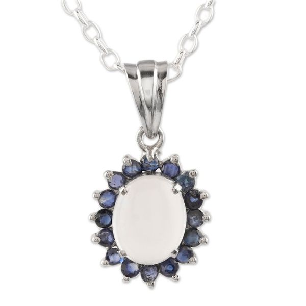 Alternate image for Sterling Silver Moonstone and Sapphire Pendant Necklace Blue Happiness