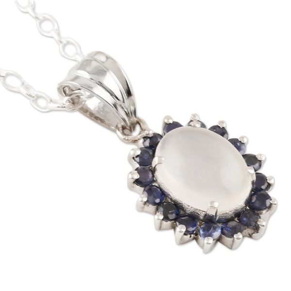 Alternate image for Sterling Silver Moonstone and Sapphire Pendant Necklace Blue Happiness