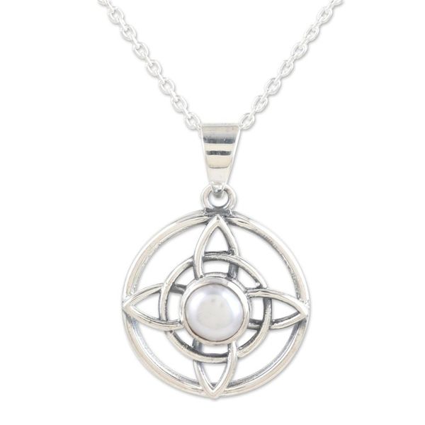 Alternate image for Cultured Pearl Sterling Silver Celtic Star Pendant Necklace Pure Elegance
