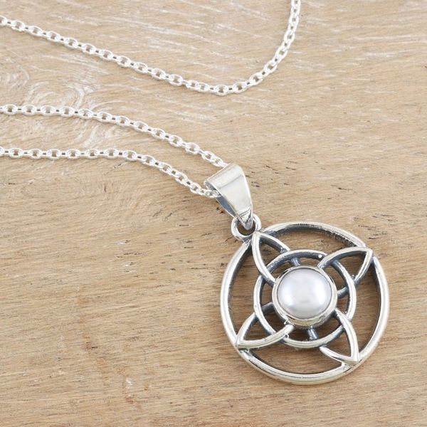 Alternate image for Cultured Pearl Sterling Silver Celtic Star Pendant Necklace Pure Elegance