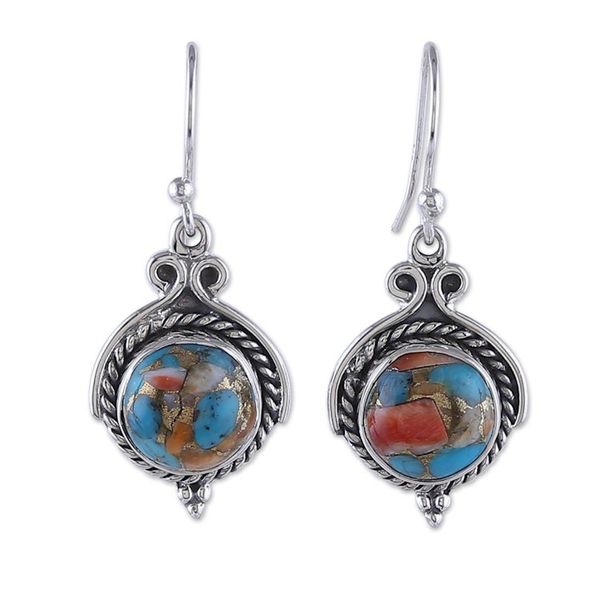 Alternate image for Fair Trade Reconstituted Turquoise Cabochon Dangle Earrings Paradise Rhapsody