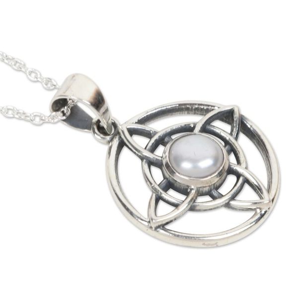 Alternate image for Cultured Pearl Sterling Silver Celtic Star Pendant Necklace Pure Elegance