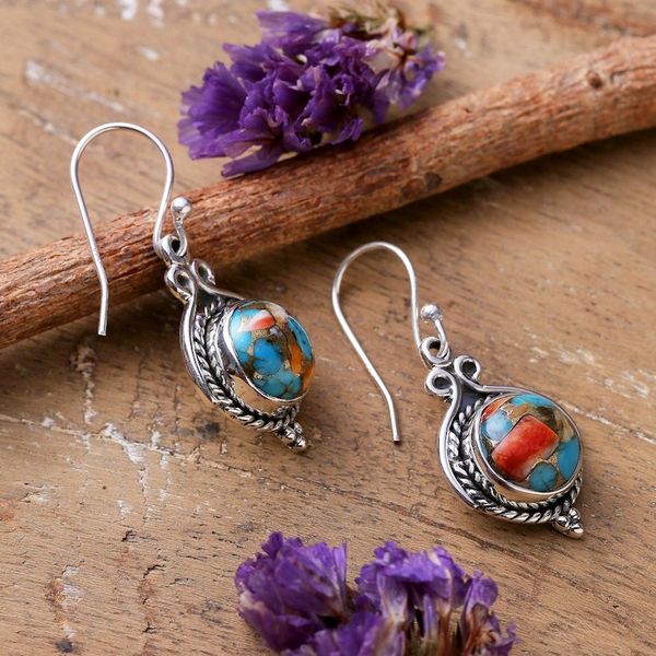 Alternate image for Fair Trade Reconstituted Turquoise Cabochon Dangle Earrings Paradise Rhapsody