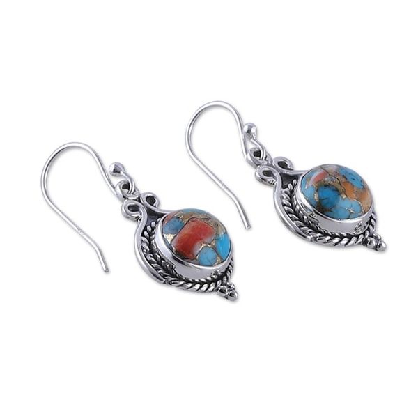 Alternate image for Fair Trade Reconstituted Turquoise Cabochon Dangle Earrings Paradise Rhapsody