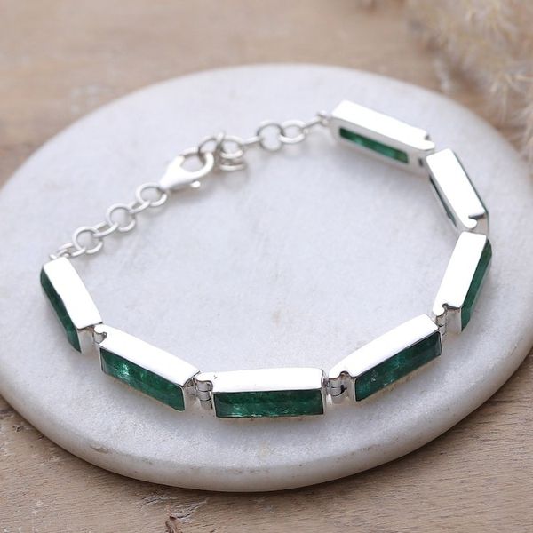 Alternate image for Modern Green Beryl Sterling Silver Link Bracelet from India Fascinating Emerald