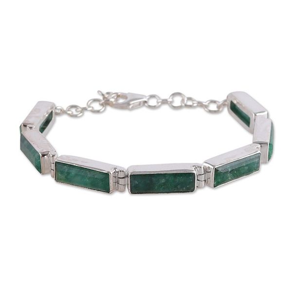 Alternate image for Modern Green Beryl Sterling Silver Link Bracelet from India Fascinating Emerald
