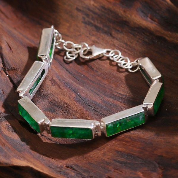Alternate image for Modern Green Beryl Sterling Silver Link Bracelet from India Fascinating Emerald