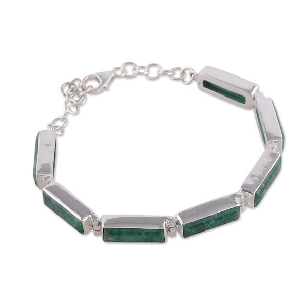 Alternate image for Modern Green Beryl Sterling Silver Link Bracelet from India Fascinating Emerald