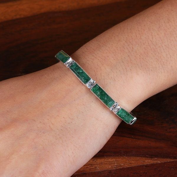 Alternate image for Modern Green Beryl Sterling Silver Link Bracelet from India Fascinating Emerald