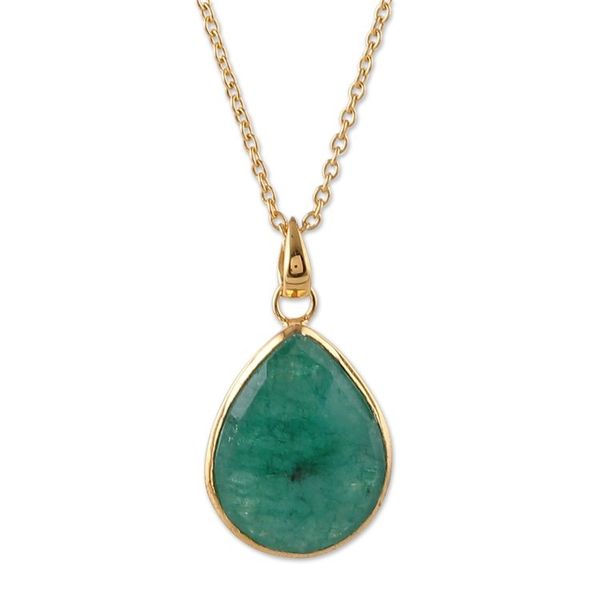 Alternate image for Polished 18k Gold-Plated Beryl Pendant Necklace from India Green Radiance