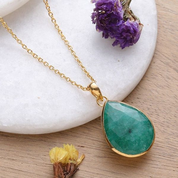 Alternate image for Polished 18k Gold-Plated Beryl Pendant Necklace from India Green Radiance