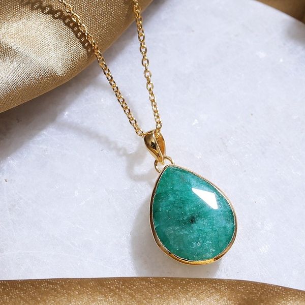 Alternate image for Polished 18k Gold-Plated Beryl Pendant Necklace from India Green Radiance