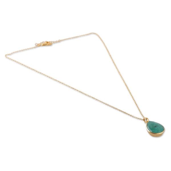 Alternate image for Polished 18k Gold-Plated Beryl Pendant Necklace from India Green Radiance