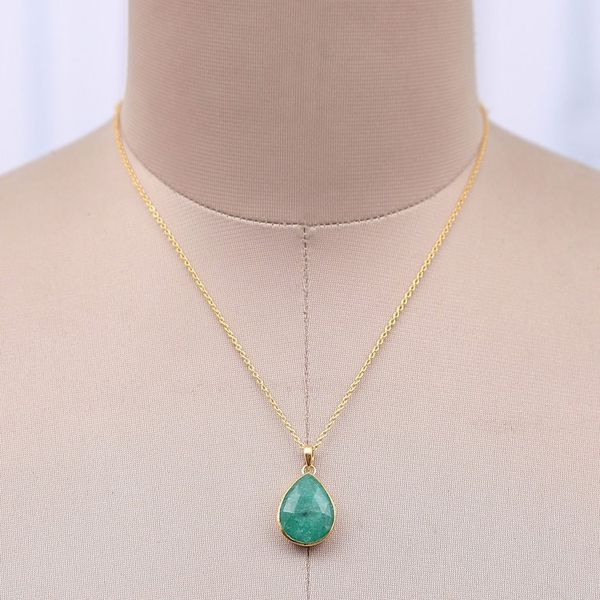 Alternate image for Polished 18k Gold-Plated Beryl Pendant Necklace from India Green Radiance