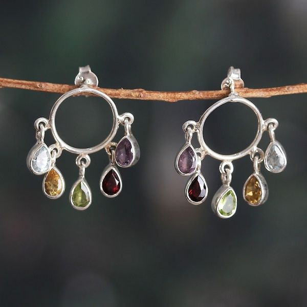 Alternate image for Five-Carat Multi-Gemstone Dangle Earrings with Drop Jewels Harmonious Rain