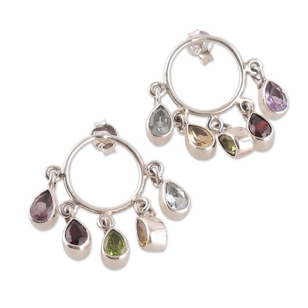 Alternate image for Five-Carat Multi-Gemstone Dangle Earrings with Drop Jewels Harmonious Rain