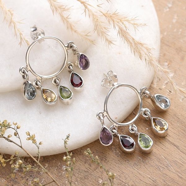 Alternate image for Five-Carat Multi-Gemstone Dangle Earrings with Drop Jewels Harmonious Rain