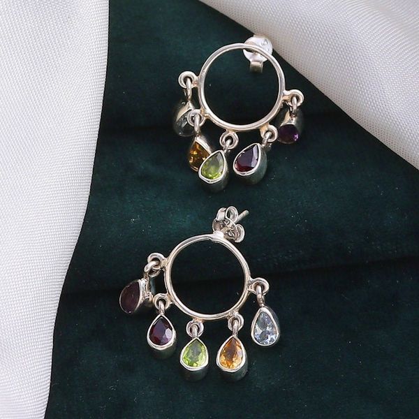 Alternate image for Five-Carat Multi-Gemstone Dangle Earrings with Drop Jewels Harmonious Rain