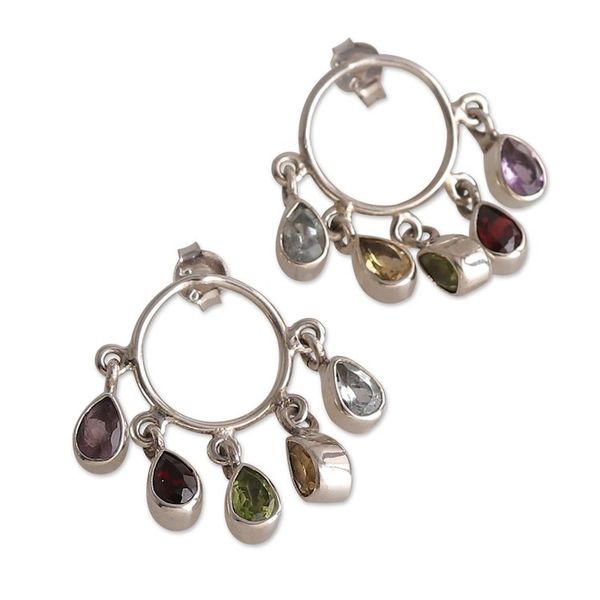 Alternate image for Five-Carat Multi-Gemstone Dangle Earrings with Drop Jewels Harmonious Rain