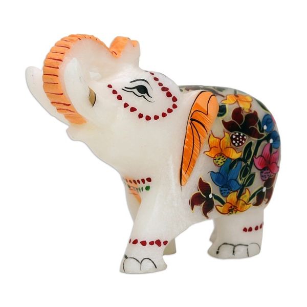 Alternate image for Hand-Painted Floral Soapstone Elephant Figurine from India Good Fortune
