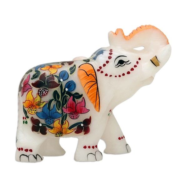Alternate image for Hand-Painted Floral Soapstone Elephant Figurine from India Good Fortune