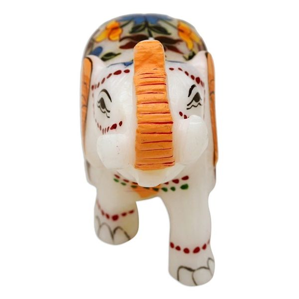 Alternate image for Hand-Painted Floral Soapstone Elephant Figurine from India Good Fortune