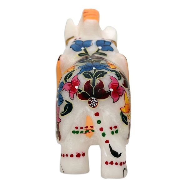 Alternate image for Hand-Painted Floral Soapstone Elephant Figurine from India Good Fortune