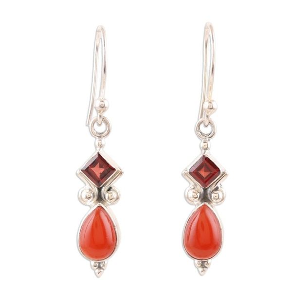 Alternate image for Indian Garnet and Carnelian Dangle Earrings Dancing Red Gems