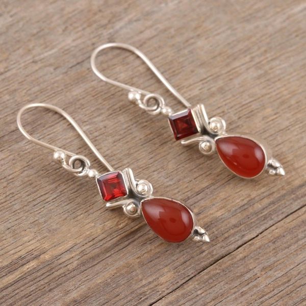 Alternate image for Indian Garnet and Carnelian Dangle Earrings Dancing Red Gems