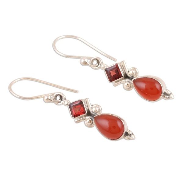 Alternate image for Indian Garnet and Carnelian Dangle Earrings Dancing Red Gems