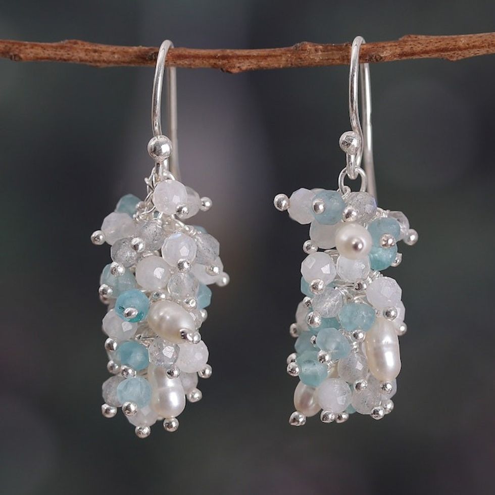 High-Polished Multi-Gemstone Cluster Earrings from India 'Fruits from the Celestial'