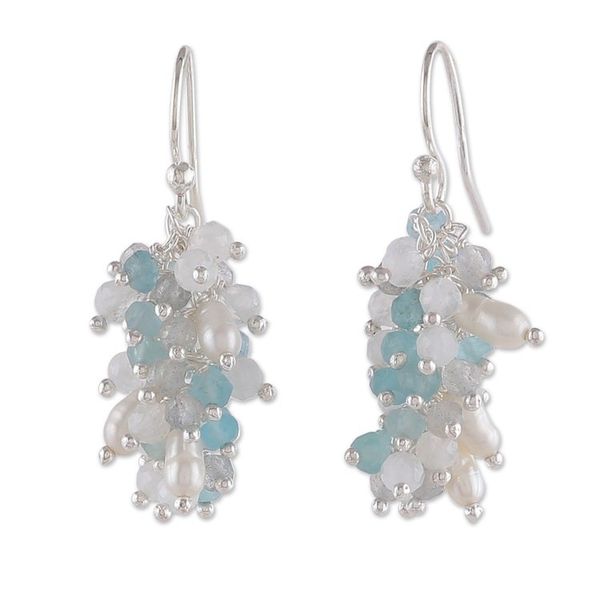 Alternate image for High-Polished Multi-Gemstone Cluster Earrings from India Fruits from the Celestial