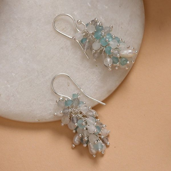 Alternate image for High-Polished Multi-Gemstone Cluster Earrings from India Fruits from the Celestial