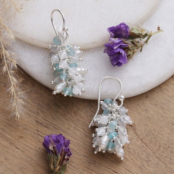 Alternate image for High-Polished Multi-Gemstone Cluster Earrings from India Fruits from the Celestial